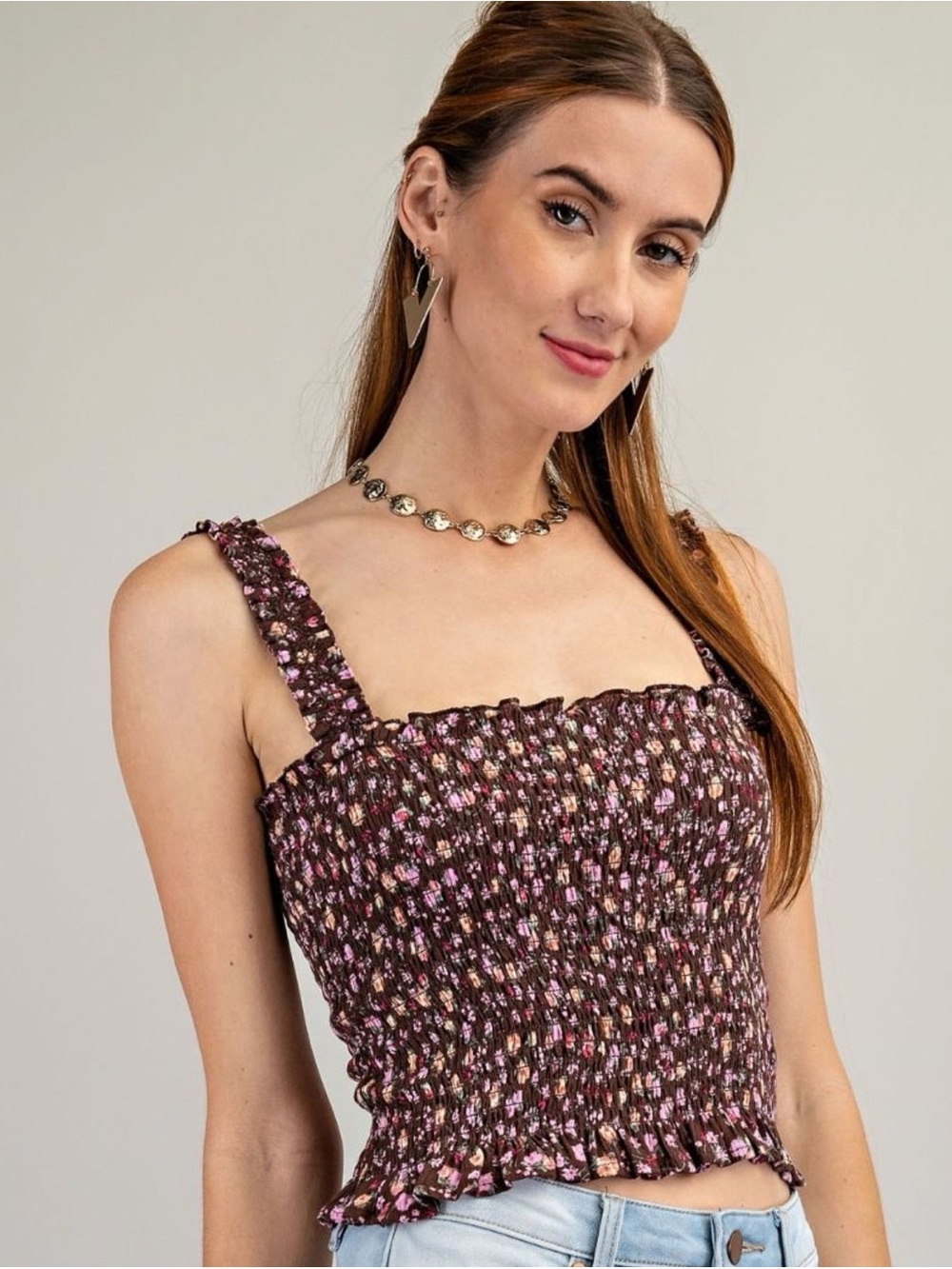 NWT Easel Smocked Floral Crop Top